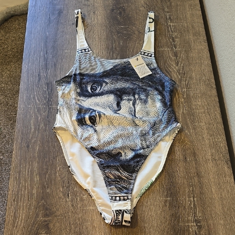 Cream and Black Artistic One Piece Swimsuit